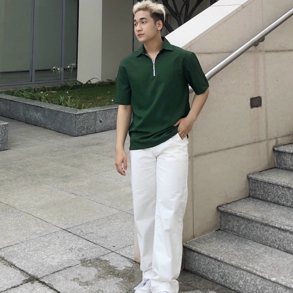 Áo polo cổ khóa kéo màu xanh hot hit