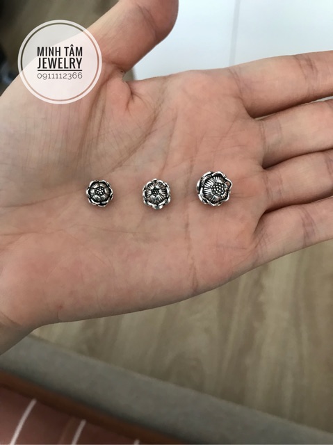 Charm hoa sen bạc Thái S925,Hoa sen bạc 925 xâu vòng-Minh Tâm Jewelry