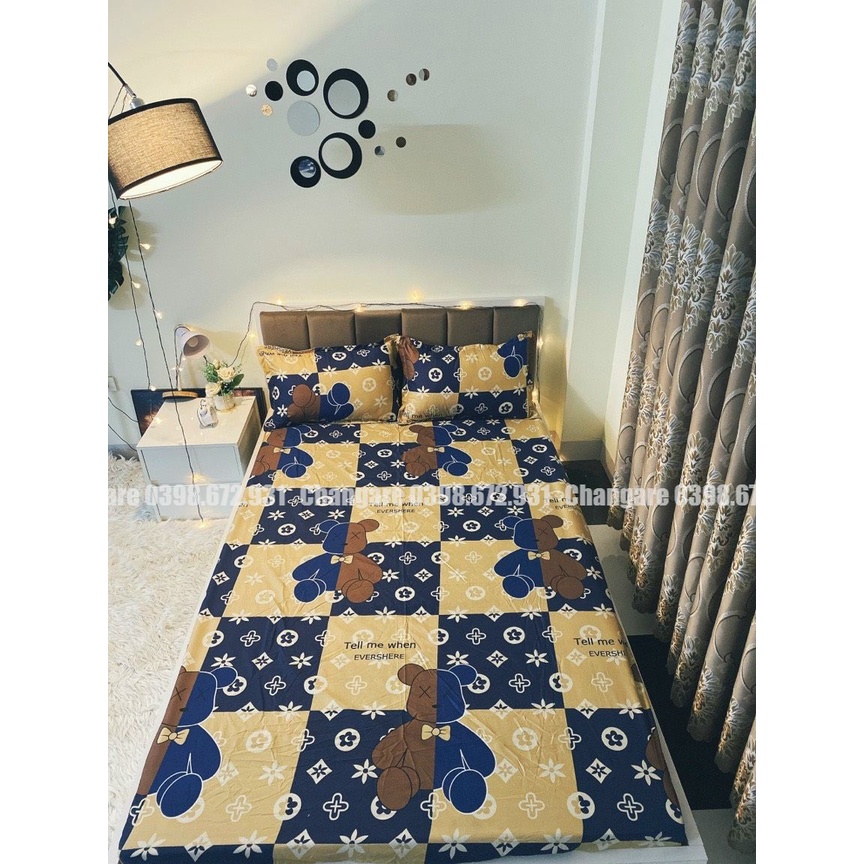 Bộ ga gối cottong poly gấu vương miện mẫu mới năm 2021 đủ kích thước m6 m8 2m