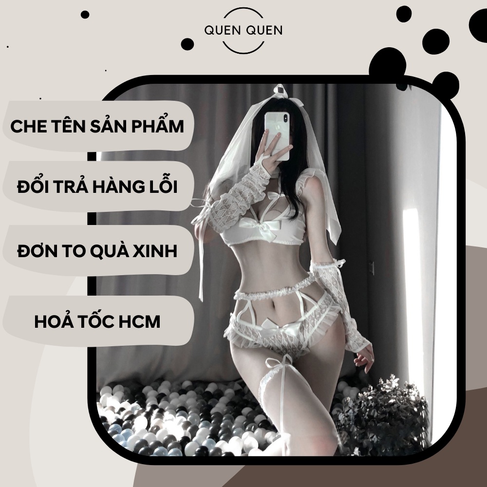 Đồ ngủ sexy đồ ngủ nữ cosplay cô dâu 3 sexy ren lưới hoa văn màu trắng màu đen freesize QUENQUEN store | WebRaoVat - webraovat.net.vn