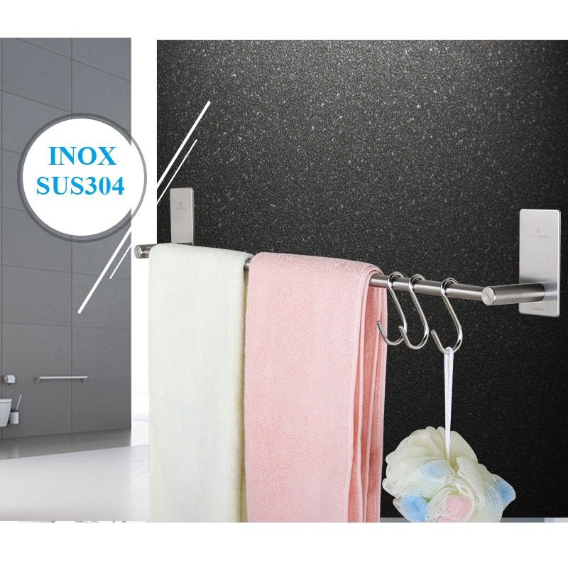 Thanh Vắt Khăn Tắm, Khăn Mặt Nhà Tắm - Thanh INOX SUS304 Sử Dụng Keo Dán 3M Siêu Dính - Dài 55cm - T553M