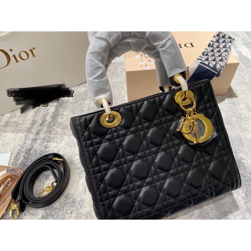 Túi xách Diỏr lady 5 ô sz 24 da bò hàng order xưởng