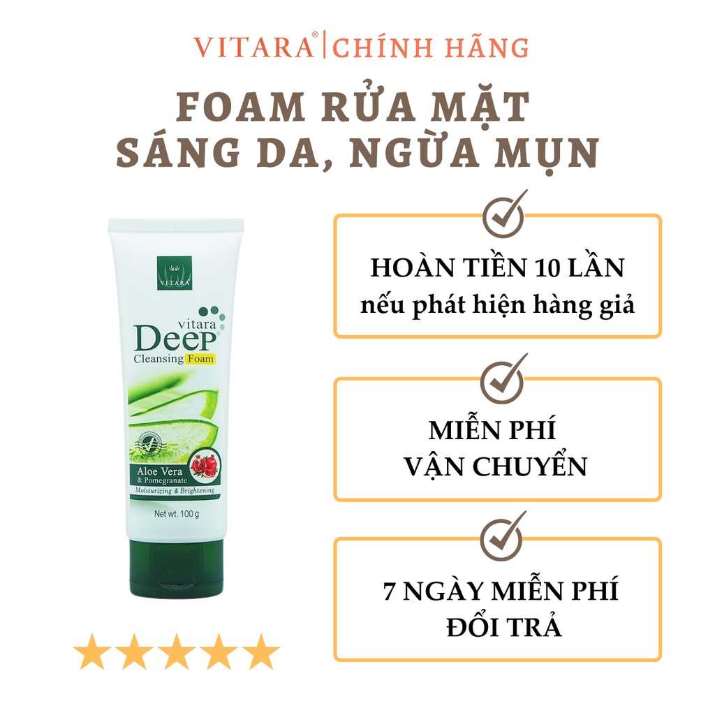 Sữa rửa mặt sáng da Vitara Deep Cleansing Foam loại bỏ dầu, bụi bẩn, lớp trang điểm, ngừa mụn, giữ ẩm 100g