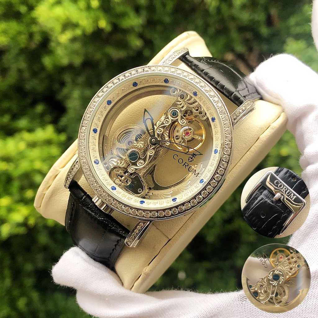 Đồng Hồ Nam Corum Skeleton Automatic - Cơ , Dây Da Màu Đen , Size 43mm