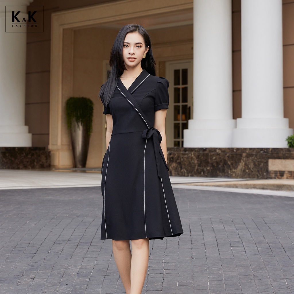 Đầm đen cổ đan tông viền trắng KK105-11 K&K Fashion