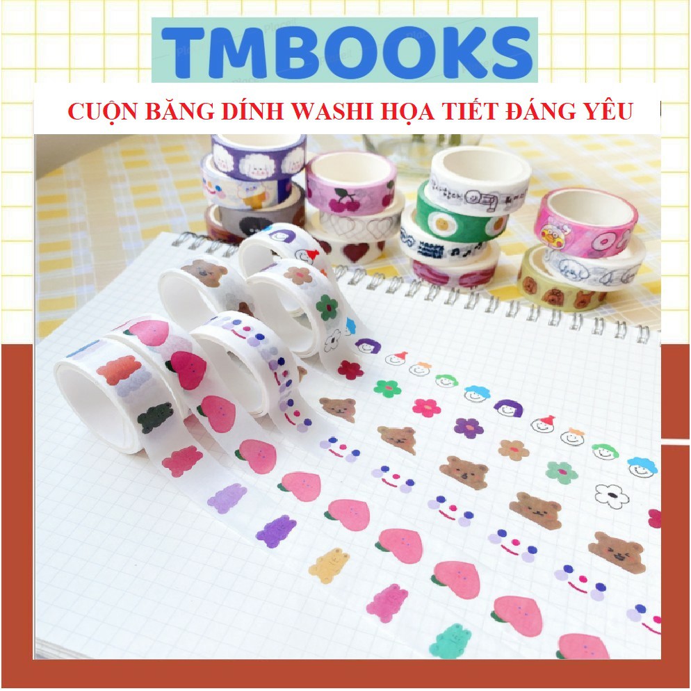 Cuộn băng dính washi in họa tiết đáng yêu trang trí sổ tay - TMBOOKS