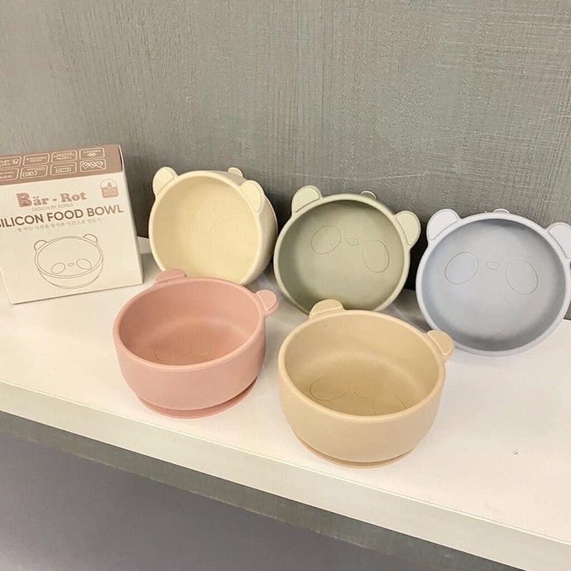 Bát ăn dặm silicone hình gấu có đế hít Bar rot cao cấp cho bé
