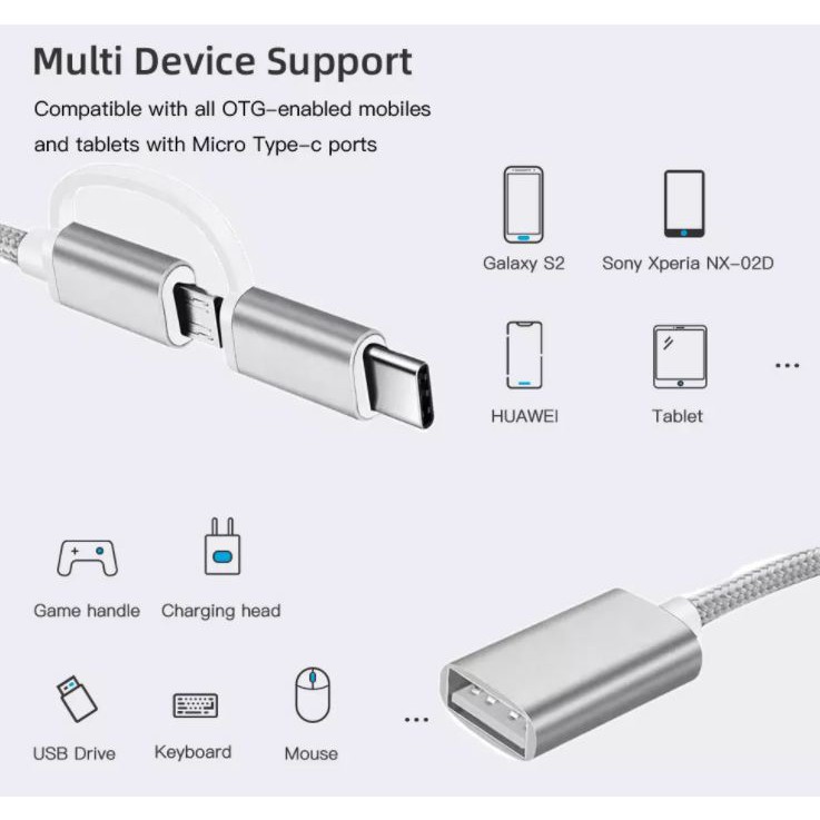 Cáp OTG 2 Trong 1 Đa Năng Chuyển Đổi Micro USB & Type C Sang USB Đồng Bộ Hóa Dữ Liệu Cho Smartphone, Máy Tính Bảng