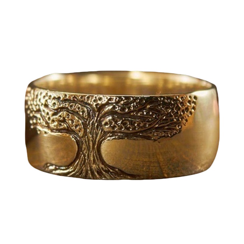 flowersqueen Nhẫn mạ vàng 925 14K hình cây sự sống phong cách Âu Mỹ