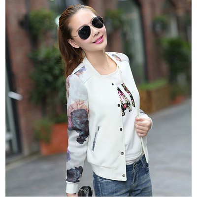 Áo Khoác Bóng Chày Nữ Tay Dài In Hoa