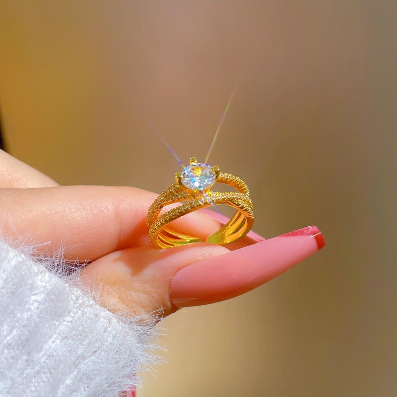Nhẫn nữ mạ vàng 18k đính đá pha lê cao cấp lấp lánh thiết kế dạng hở thời trang sang trọng