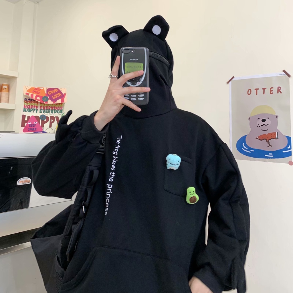 Áo khoác hoodie dáng rộng kiểu hình ếch dễ thương phong cách harajuku thời trang cho nam nữ Áo Hoodie Đôi In Hình Chú Ếch Dễ Thương Phong Cách Hàn Quốc Nhật Bản Dành Cho Nam Nữ