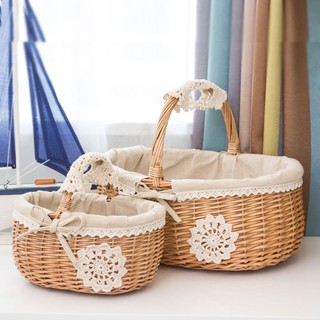 Giỏ mây đan phối vải xinh