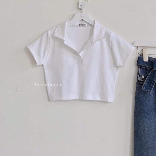 Áo croptop nữ body tay ngắn polo kiểu cổ vuống bigsize DUKO FASHION ACRT04