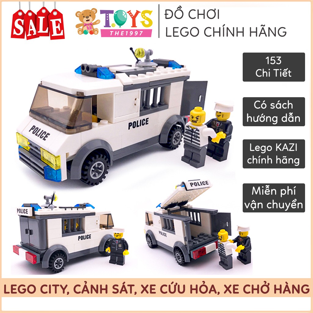 Bộ đồ chơi lắp ghép xếp hình cảnh sát, xe tải, xe cứu hỏa trí tuệ nhiều chi tiết, chất liệu nhựa ABS an toàn cho bé