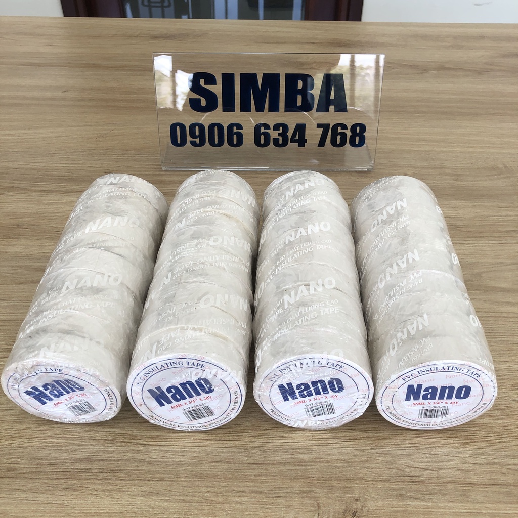 3 cuộn Băng keo băng dính cách điện NANO 20 YARD, màu trắng, hàng Việt Nam chất lượng cao