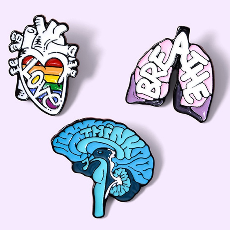 Sawadik Organ Enamel Pins Custom Heart Lung Brain Brooch Lapel Pin Shirt Bag Love Breath Mind Badge Cartoon Jewelry Gift For Friends