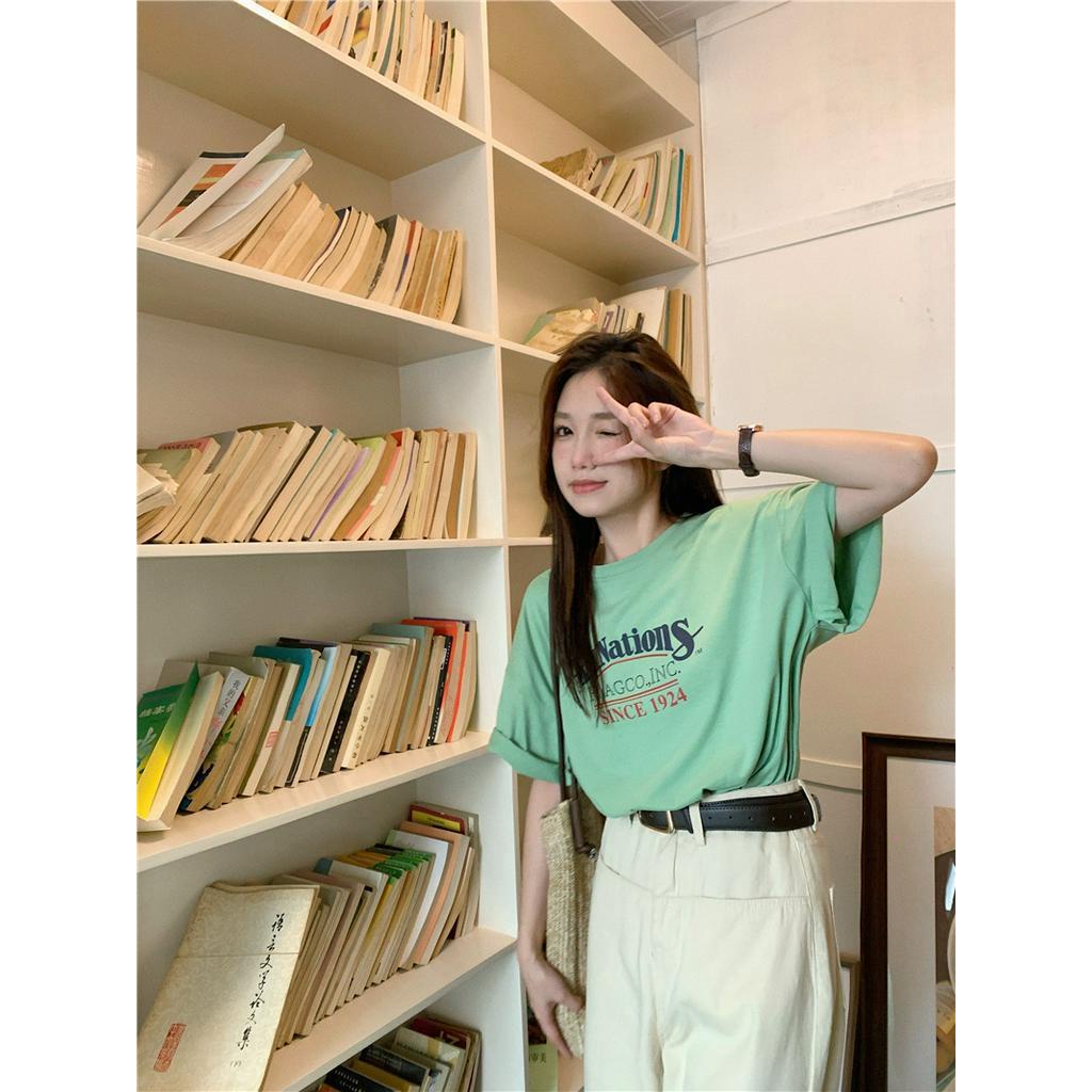 Áo Thun Cotton Ngắn Tay In Chữ Phong Cách Mới Mùa Hè 62217