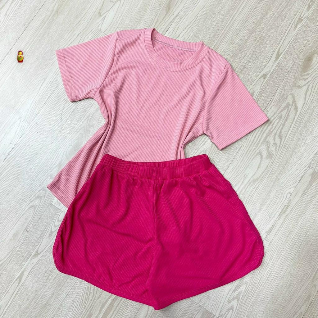set bộ đùi mặc nhà chất thun gân dễ thương phối màu đẹp