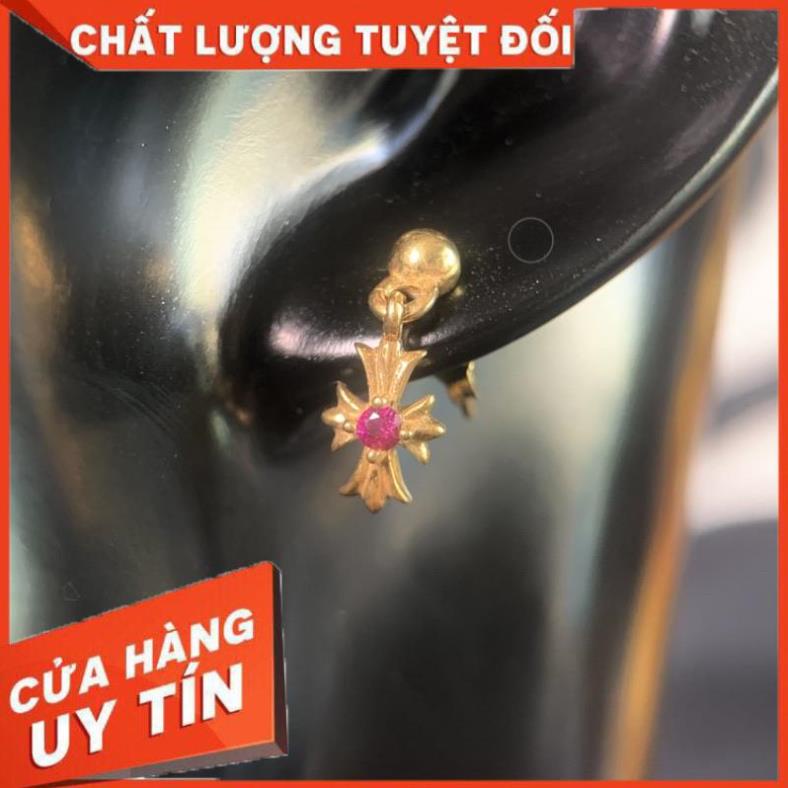 Bông Tai Unisex Tiny Cross Bạc Mạ Vàng 22K Đính Đá Hồng - Shop Lộc Độc Và Lạ 92
