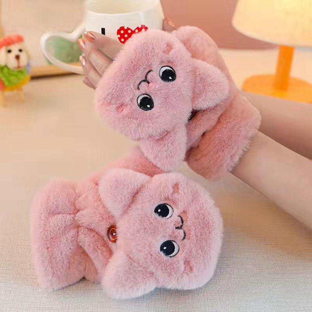 QQMALL Găng Tay Len Hở Ngón Hình Tai Mèo Đơn Giản Cho Nữ