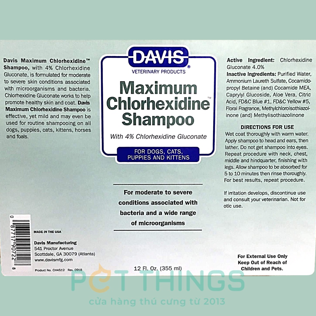 Sữa tắm cho chó mèo Davis hỗ trợ các vấn đề về da lông 355ml
