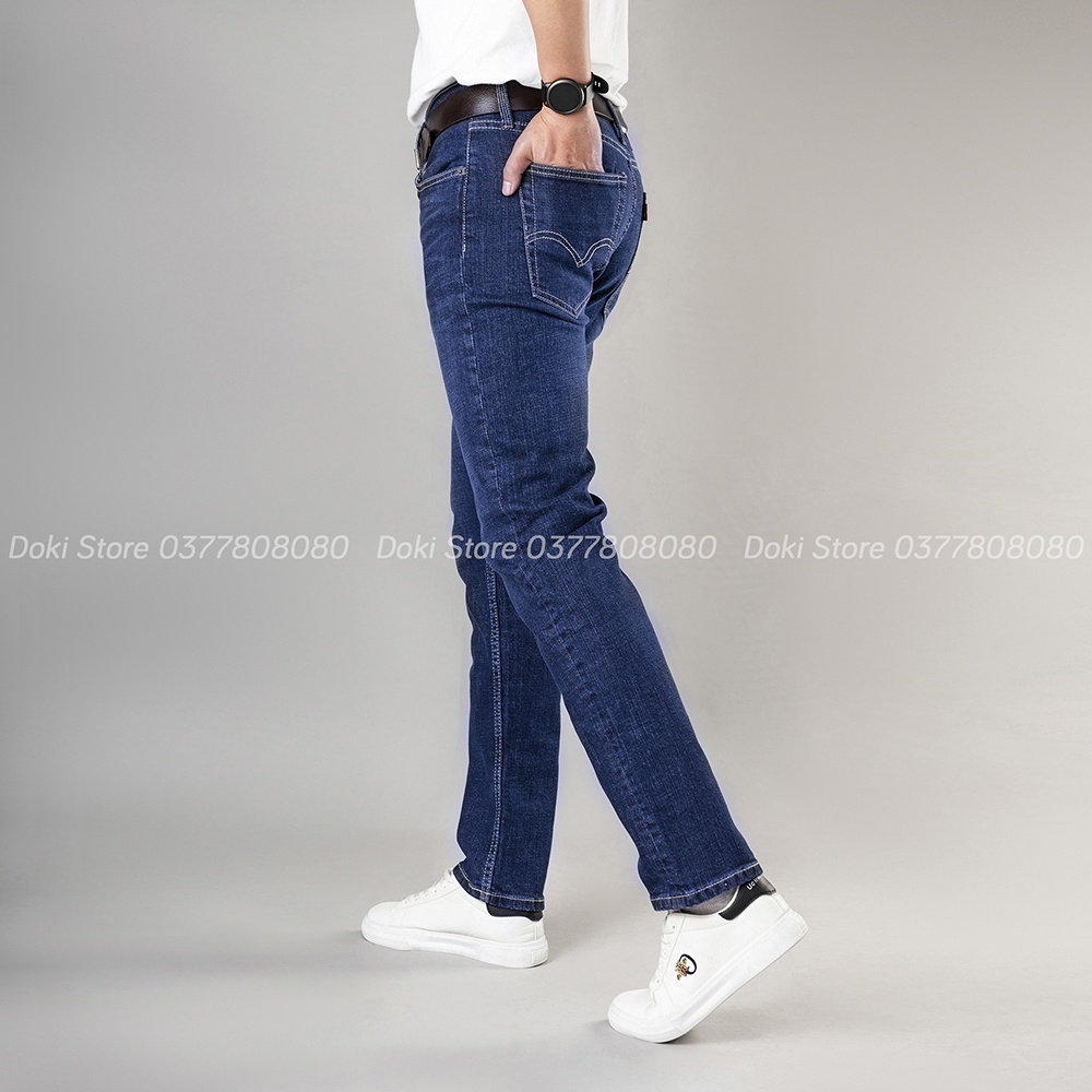 Quần Jean Nam Cao Cấp Màu Xanh Đậm DK-04 Dáng Ôm nhẹ, ống 17-18, Chất vải co giãn, thoáng mát - DOKI
