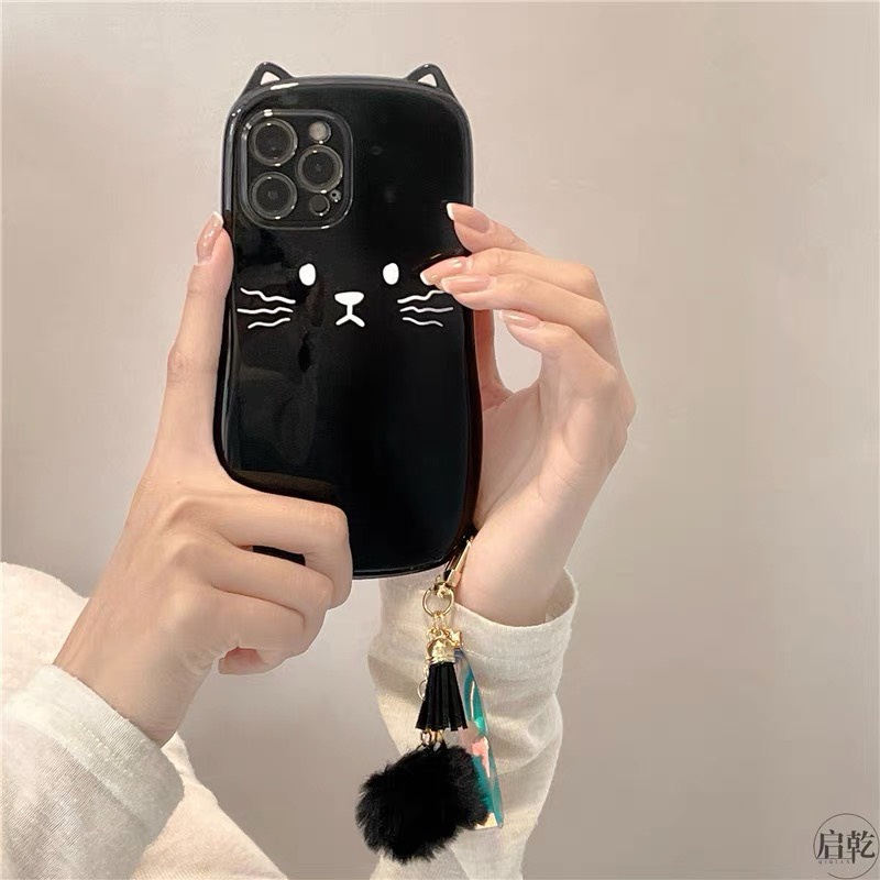 Ốp bánh mì tai mèo kèm móc mèo cute trắng đen iphone 7plus/8plus/X/Xs/Xsmax/11/11promax/12promax/13promax