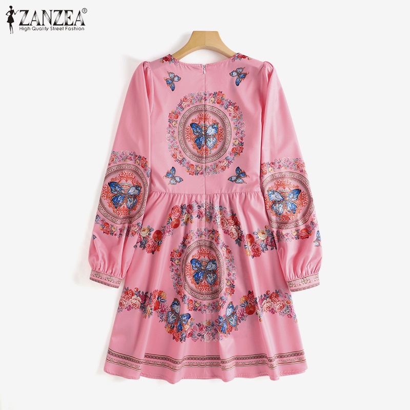 Đầm maxi Zanzea dài tay in họa tiết bướm cổ điển thanh lịch cho phái nữ
