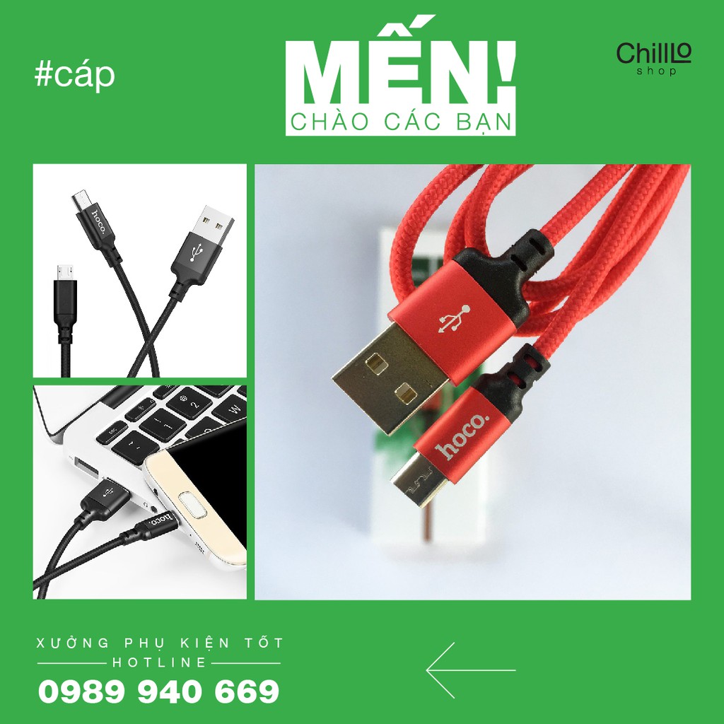 Cáp Sạc Cổng Micro USB Dây Dù Hoco X14 Dài 1m và 2m - Cổng Micro USB Dành Cho Thiết Bị Android - Bảo Hành 6 Tháng