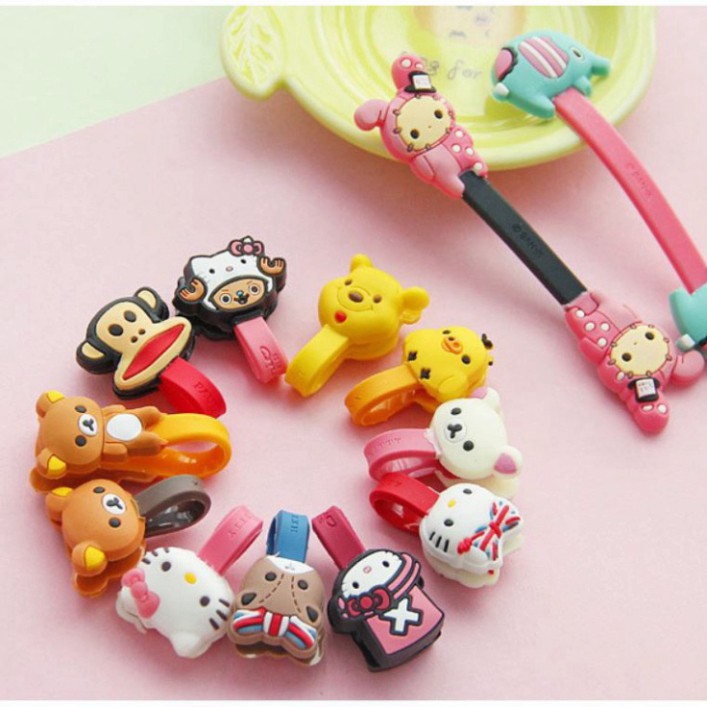 Dụng cụ thu gọn tai nghe, dây cáp sạc silicon mẫu mới dễ thương có cúc bấm tiện lợi