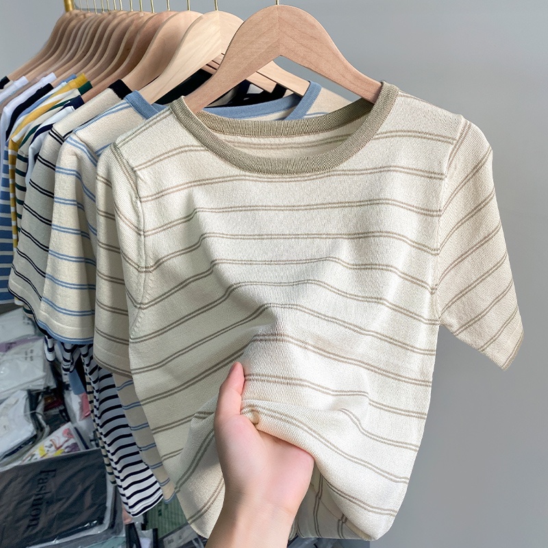 Áo Thun Dệt Kim Tay Ngắn Dáng Rộng Thời Trang Mùa Hè Dành Cho Nữ 53421