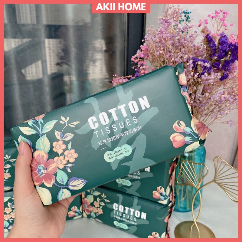 Khăn mặt khô đa năng dùng 1 lần, lau khô, lau ướt, chất liệu cotton gói 60 tờ 20x20cm