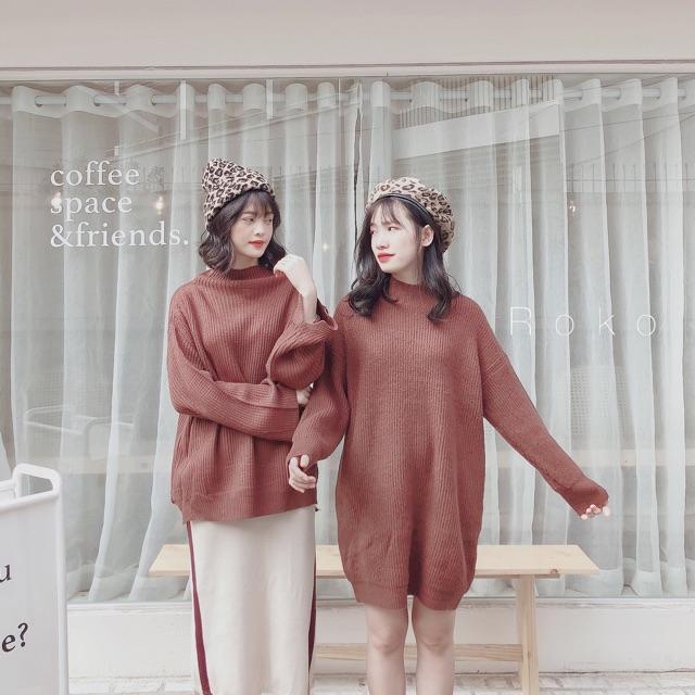 ÁO LEN NÂU CỔ CAO - ÁO VÁY LEN NÂU CỔ CAO