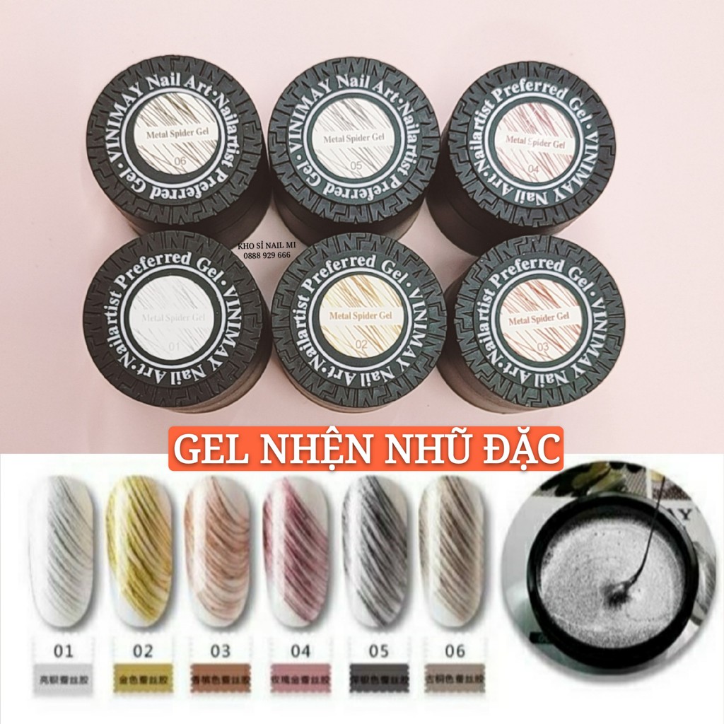 Set 6 hũ gel nhện Vinimay chính hãng chất đậm đặc - gel mạng nhện trang trí móng tay nghệ thuật