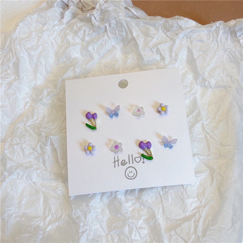 Set 4 Cặp Bông Tai Hình Hoa Tulip/Bướm/Hoa Tulip Nhiều Màu Sắc Phong Cách Hàn Quốc Dành Cho Nữ