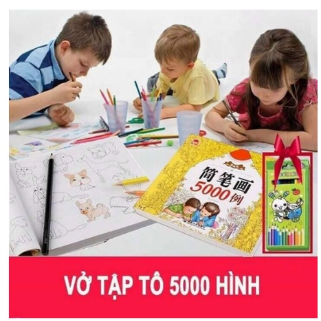 Tập tô màu 5000 hình con vật giúp bé yêu nhận biết con vật, tặng kèm hộp 12 bút chì màu cho bé thoả sức tập tô