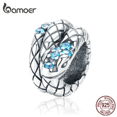 BAMOER Vòng Tay Bạc 925 Đính Hạt Charm Hình Rắn 3mm SCC1351 Thời Trang