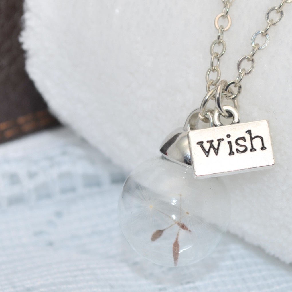 Dây chuyền mặt quả cầu thủy tinh đựng hạt bồ công anh