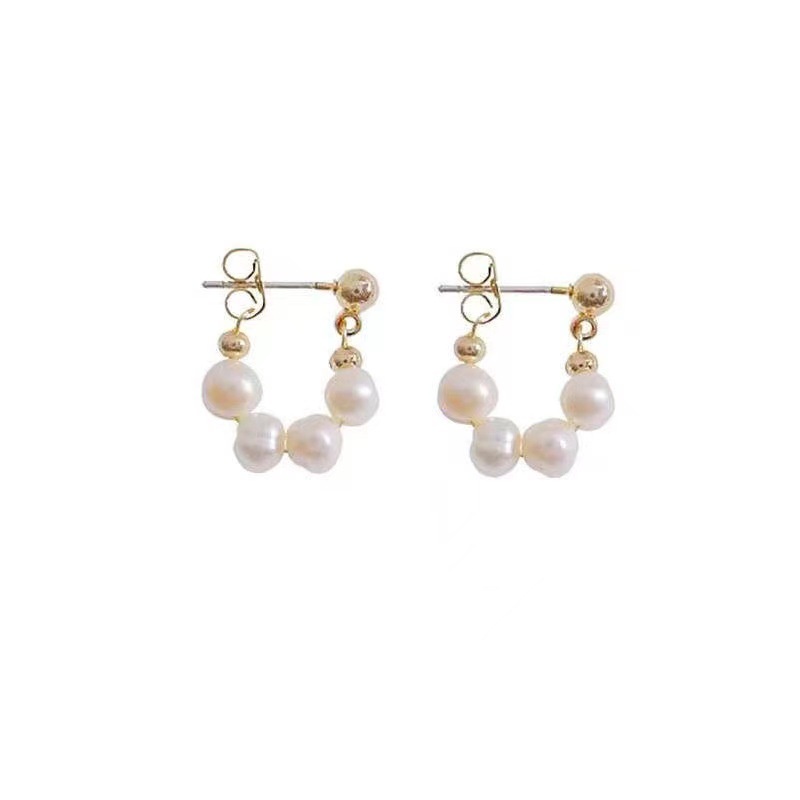 Khuyên Tai Chữ D Đính Ngọc Trai Thiết Kế Mới Thời Trang