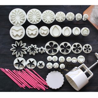 Bộ đóng bánh trung thu mặt trơn + bộ cắt 47 món