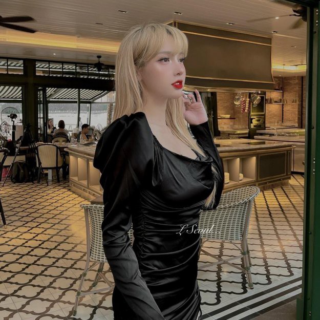 Váy Lụa Body Tay Dài Dây Rút LSEOUL V1000 Tôn Dáng Quyến Rũ Phù Hợp Đi Tiệc