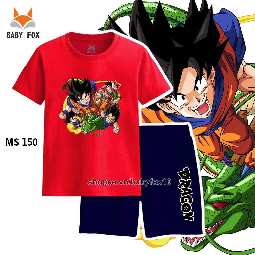 Bộ thun bé trai 100% cotton loại tốt, thương hiệu BABY FOX, hình Dragon Ball nhiều mẫu, size 10-55kg k