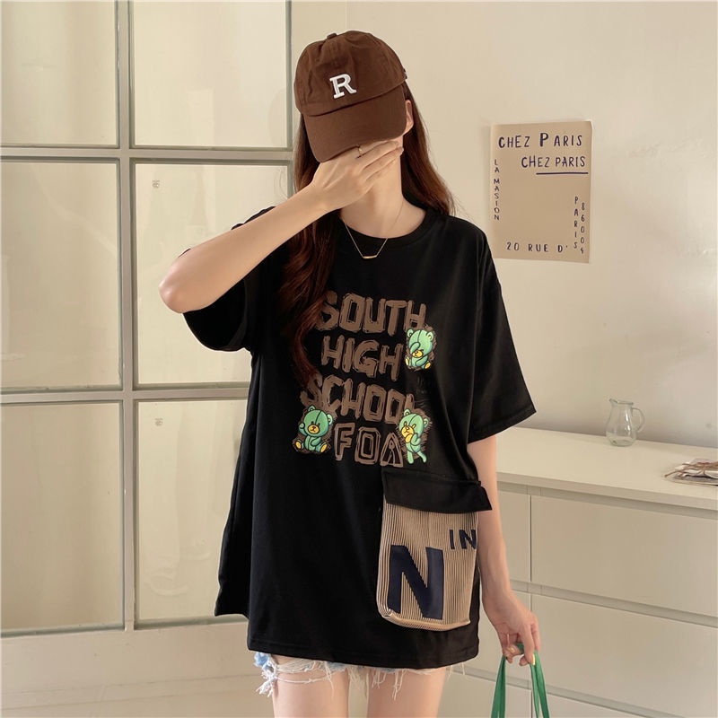 Áo Thun Tay Ngắn Dáng Rộng Phối Túi Thiết Kế Mới Thời Trang Mùa Hè Dành Cho Nữ