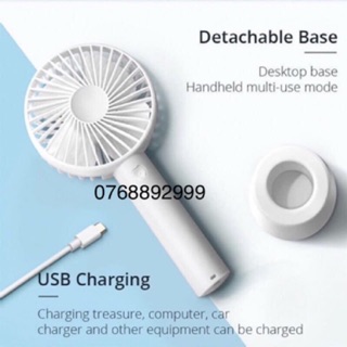 Quạt tích điện mini 3 chế độ gió, sạc pin USB, có đế để bàn