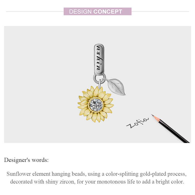 Hạt charm Bamoer BSC462 Bạc 925 hình hoa hướng dương thời trang