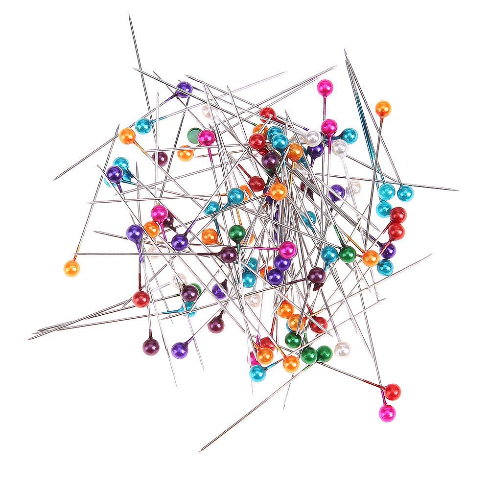 Bộ 100 kim ghim đầu tròn đính ngọc trai nhân tạo