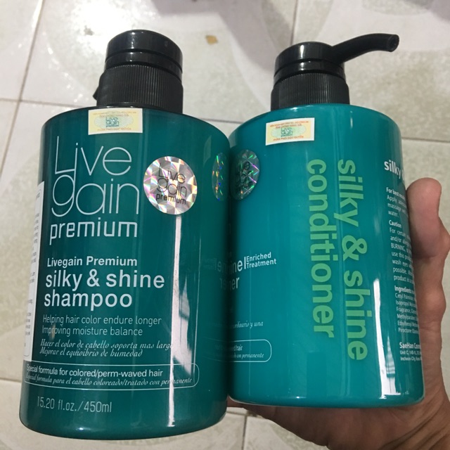 Bộ dầu gội và xả Livegain Premium Silky &amp; Shine 450mlx2