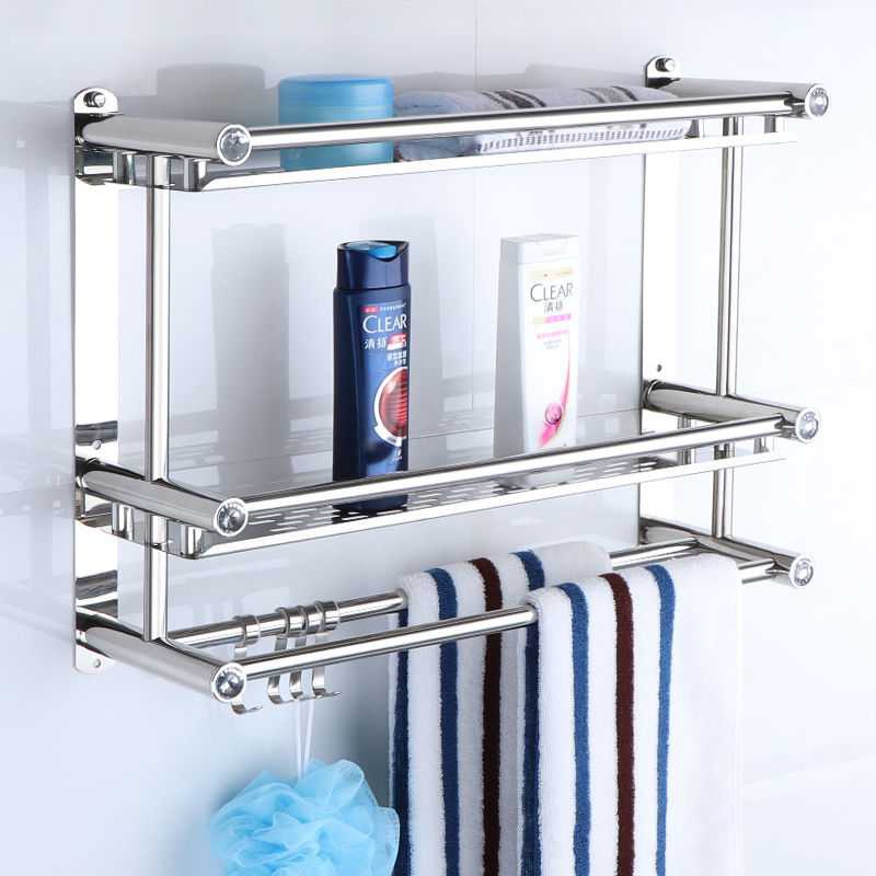 [HCM]Giá treo khăn không lỗ giá treo khăn tắm dày hai lớp inox kệ phòng tắm Kích thước: Hai lớp 50CM (đục lỗ miễn phí)