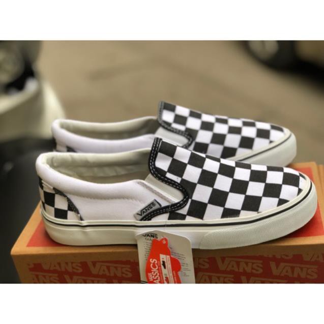 Giầy thể thao slip on kẻ caro đen trắng tặng box uy tin : : * '